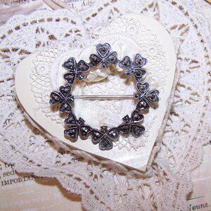 Made in Ireland Irish Sterling Silver Marcasite Shamrock Pin Brooch